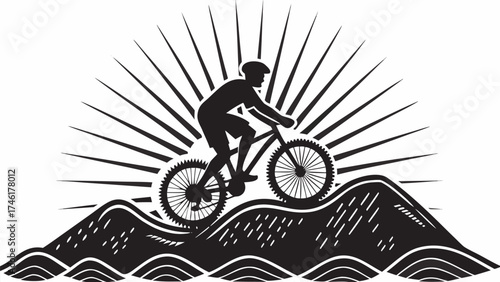 Mountain biker silhouette conquering rugged terrain, a symbol of adventure and outdoor spirit
