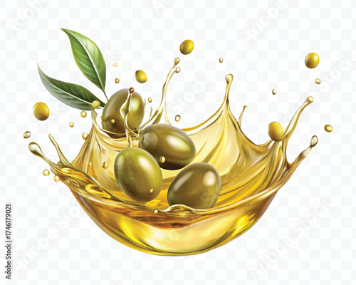 fresh smooth liquid olive flow fuel wave in mid air cut out and curve style isolated on transparent background