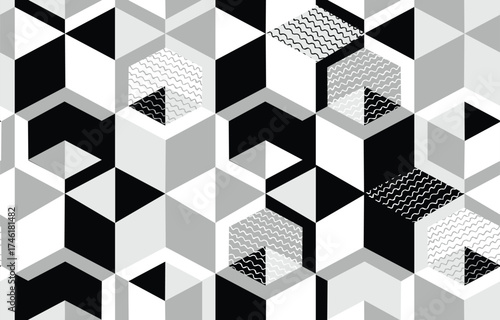 Abstract geometric hipster fashion design print 3d cubes pattern, seamless background vector illustration