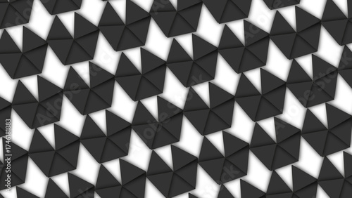 Bold black and white geometric background. Seamless 3D pattern of pyramid clusters, ideal for modern, structured, and abstract design.