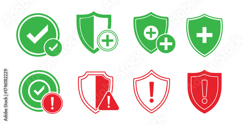 Collection of shield icons representing security health and warning statuses