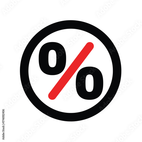 No Percentage Icon Black and Red Symbol on White Background