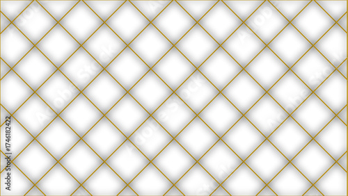 Luxurious white backdrop with a repeating thin gold line mesh. Modern, clean, and professional tileable pattern with depth.