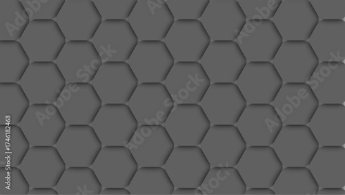 Dark gray seamless hexagonal background with a subtle 3D shadow effect. Perfect for modern, industrial, or high-tech designs.