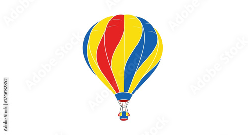 Colorful Hot Air Balloon Illustration with Red, Yellow, and Blue Stripes