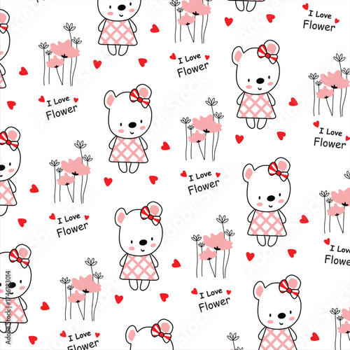 cute teddy all over pattern print illustrations vector art
