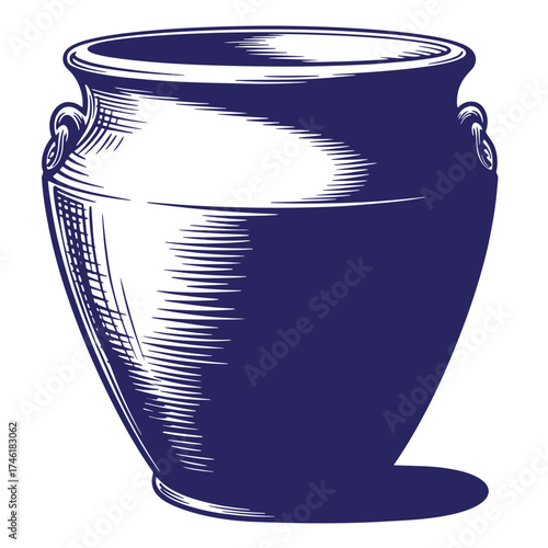 Vintage ink engraved illustration of a classic ceramic vase with handles on white background