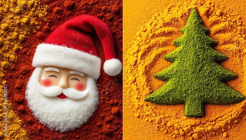 Wallpaper Mural Creative Christmas composition of Santa and a tree made from vibrant colored spices. Ideal for holiday food blogs, Christmas recipes, festive cooking, or unique seasonal marketing. Torontodigital.ca