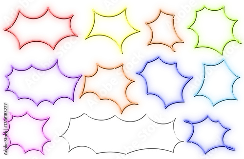 ネオンの手書きトゲトゲフレームセット　カラフル