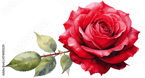 Watercolor illustration of red rose 