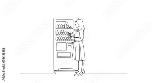 Woman standing in front of vending machine line sketch