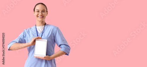 Female doctor holding table...