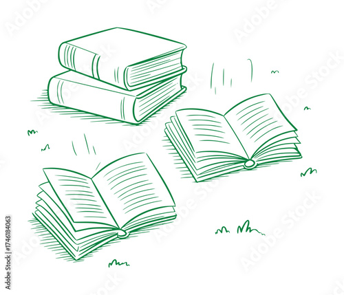 A Sketch of Books Scattered on the Ground