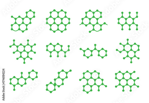 Collection of Green Molecular Structures on White Background