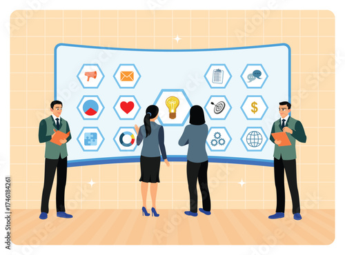 Business partners communicate within the office to achieve success.