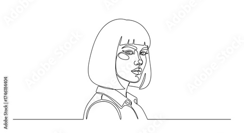 Woman with sleek blunt cut line art portrait