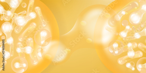Probiotic and Hyaluronic acid skin solutions ad, gold collagen, and vitamin serum drops, cosmetic advertising background ready to use, illustration vector.