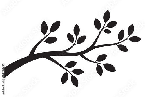 Nature plant branch silhouette icon with small leaves simple botanical illustration
