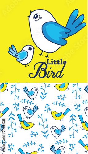 little bird with all over pattern print illustrations vector art