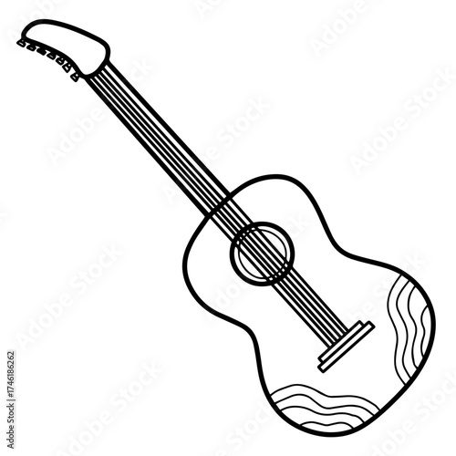 Simple acoustic guitar line art vector icon. Musical tool outline line art of acoustic and electric guitar