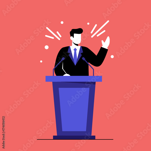 Minimalist Flat Style Illustration of a Politician Giving a Speech