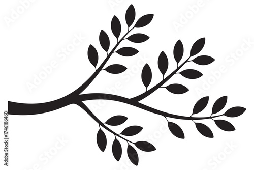 Nature plant branch silhouette icon with small leaves simple botanical illustration
