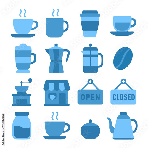 Coffee Delight: A curated collection of coffee-related icons, showcasing the various elements of coffee culture. 