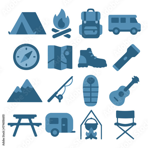 Adventure Essentials: An illustrative array of essential camping elements, perfect for outdoor enthusiasts and those dreaming of the wilderness.
