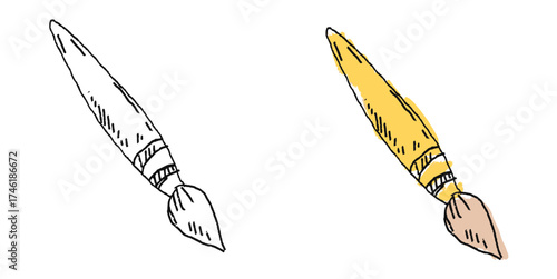 Grunge sketch hand-drawn paint brush vector. Ideal for art, creation, and design themes. This graphic symbolizes artistic tools and expression with a distressed, gritty aesthetic.