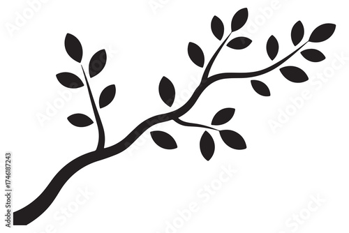 Nature plant branch silhouette icon with small leaves simple botanical illustration
