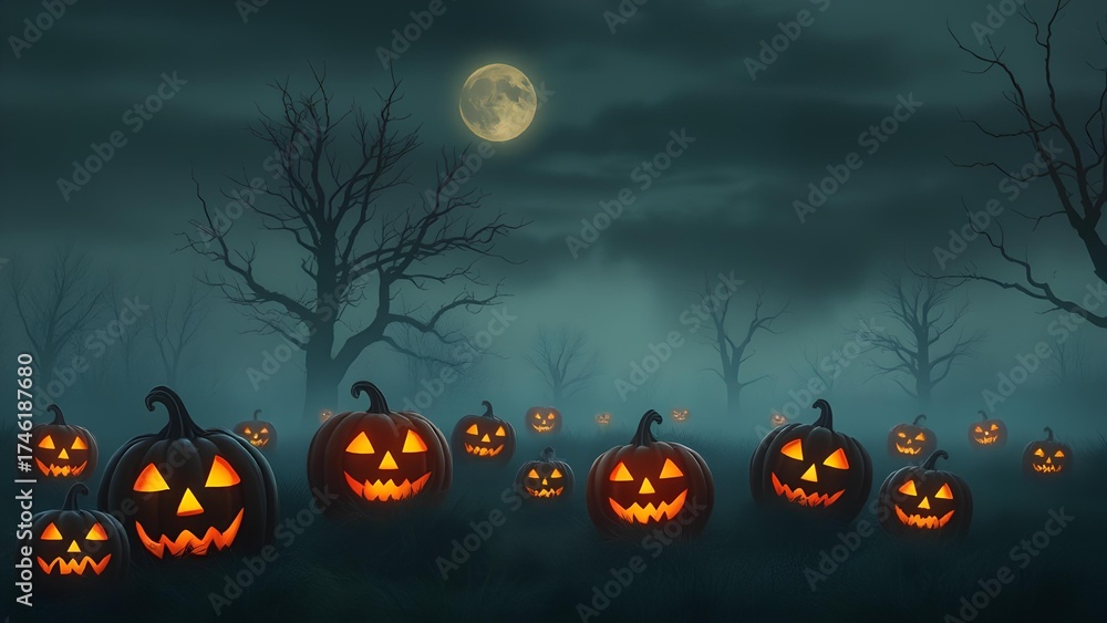 Fototapeta premium Mystical Halloween Pumpkin Glow Background