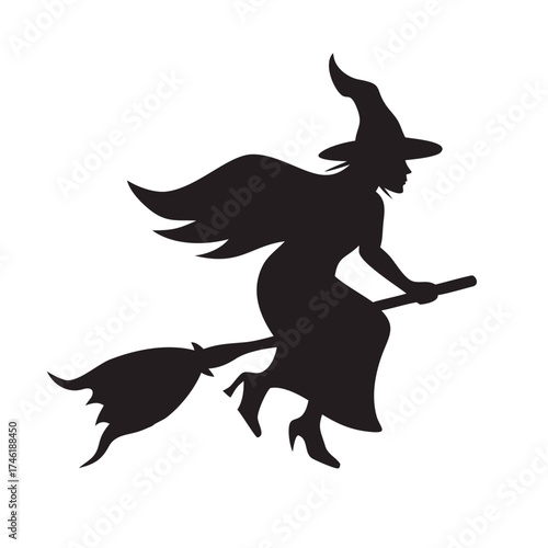Flying Witch Silhouette on Broomstick
