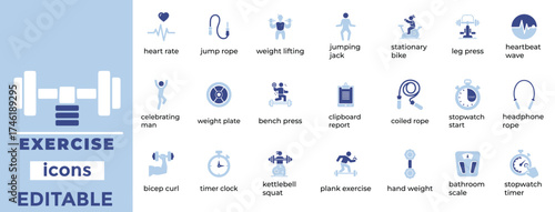 Clean exercise vector icons for fitness, gym, and health design projects with modern, minimal, and editable style.