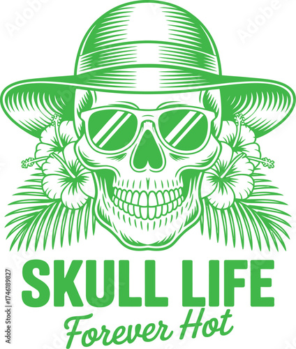 Summer grind never dies skeleton wearing sunglasses holding coffee enjoying summer vector design

