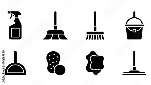 set of cleaning tool icons isolated vector illustration