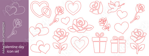Valentine's Day set with heart and other elements on a white background. Valentine's day, wedding and love concept. Vector illustrations