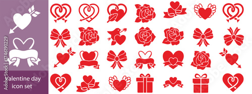 Valentine's Day set with heart and other elements on a white background. Valentine's day, wedding and love concept. Vector illustrations