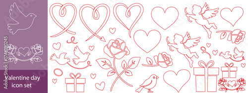 Valentine's Day set with heart and other elements on a white background. Valentine's day, wedding and love concept. Vector illustrations