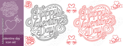 Valentine's Day set with heart and other elements on a white background. Valentine's day, wedding and love concept. Vector illustrations