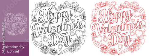 Valentine's Day set with heart and other elements on a white background. Valentine's day, wedding and love concept. Vector illustrations