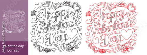 Valentine's Day set with heart and other elements on a white background. Valentine's day, wedding and love concept. Vector illustrations