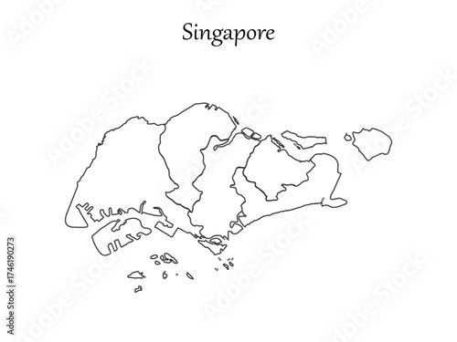 Singapore map outline vector illustration isolated