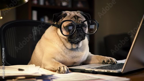 The Smart Pug Working Hard (or Hardly Working?) At The Laptop