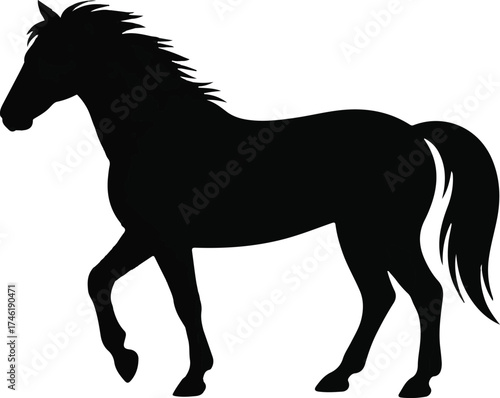 Elegant Black Stallion Silhouette – Majestic Dynamic Horse Illustration