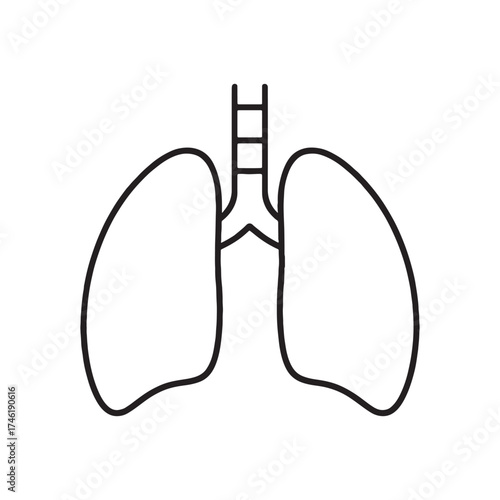 Simple black and white line art illustration of human lungs representing respiratory system breathing health and medical concepts