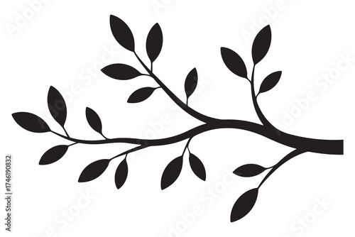 Nature plant branch silhouette icon with small leaves simple botanical illustration
