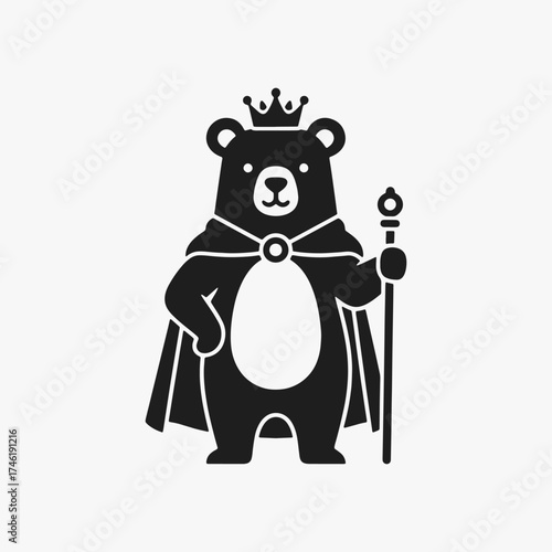 The flat design concept for the Bear Wild King logo focuses on simplicity, elegance, and ease of recognition. vector Sign for, Logos, mascot, Labels, and Icons.