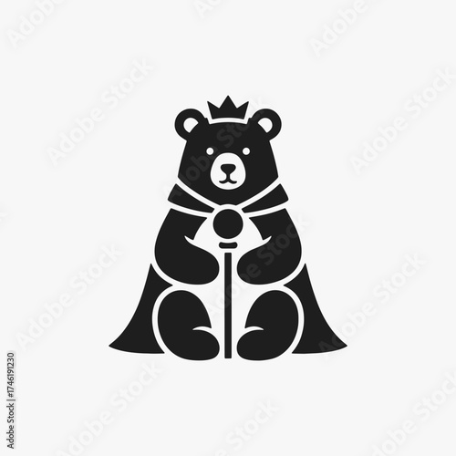 The flat design concept for the Bear Wild King logo focuses on simplicity, elegance, and ease of recognition. vector Sign for, Logos, mascot, Labels, and Icons.