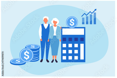 Pension Fund. Long-term Capital Investment for senior. Big Piggy Bank and Stack of Money. Pensioners Invest Money. Pension Savings, Insurance and Funded Pension financial investment planning savings