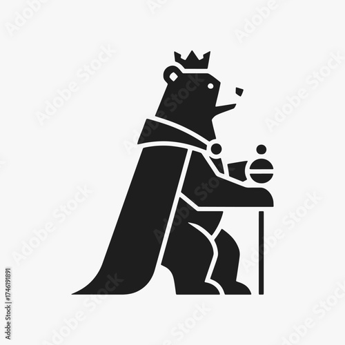 The flat design concept for the Bear Wild King logo focuses on simplicity, elegance, and ease of recognition. vector Sign for, Logos, mascot, Labels, and Icons.
